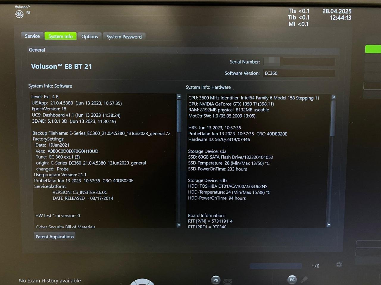 Voluson E8 Settings Screen 2