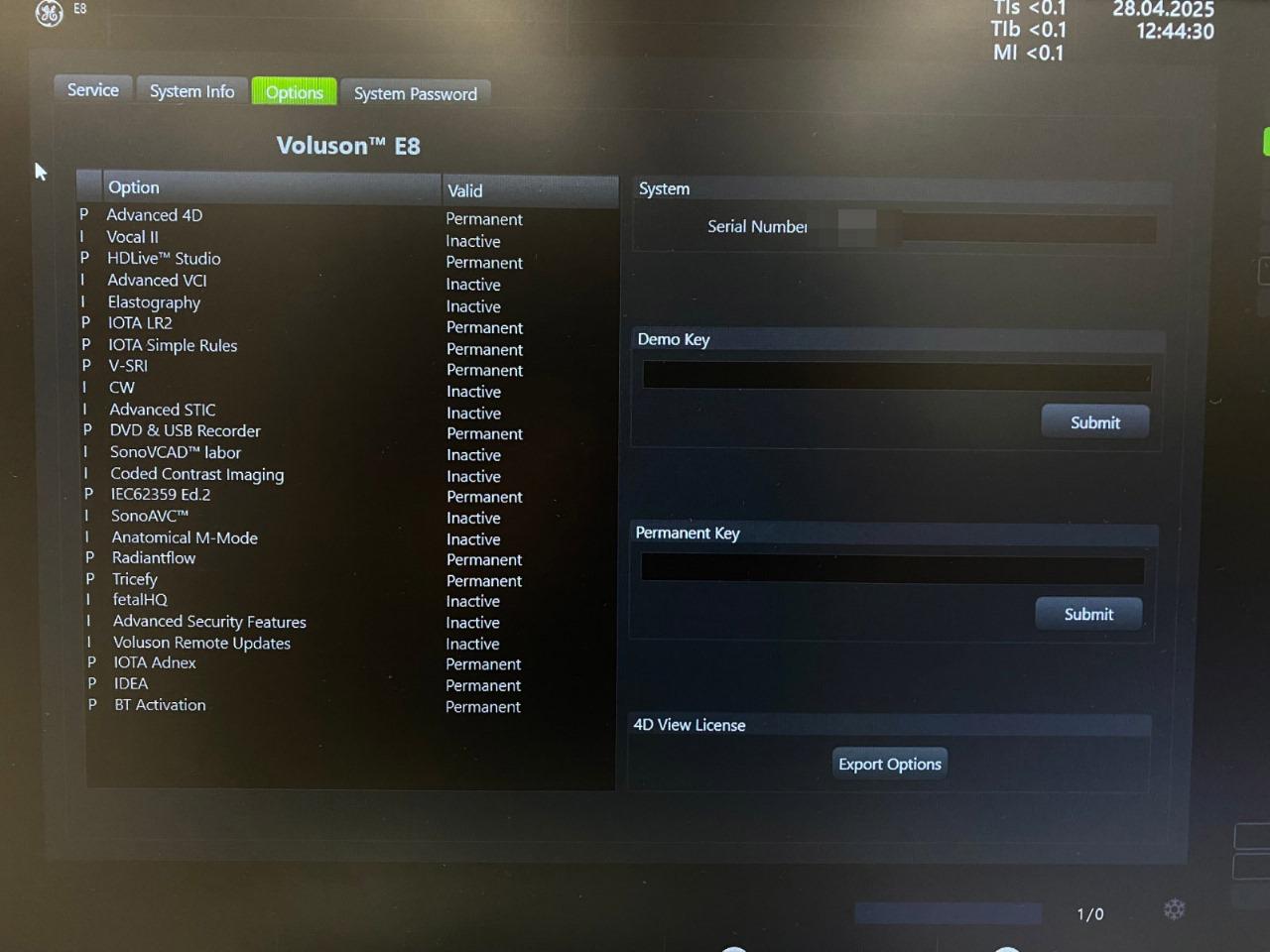 Voluson E8 Settings Screen